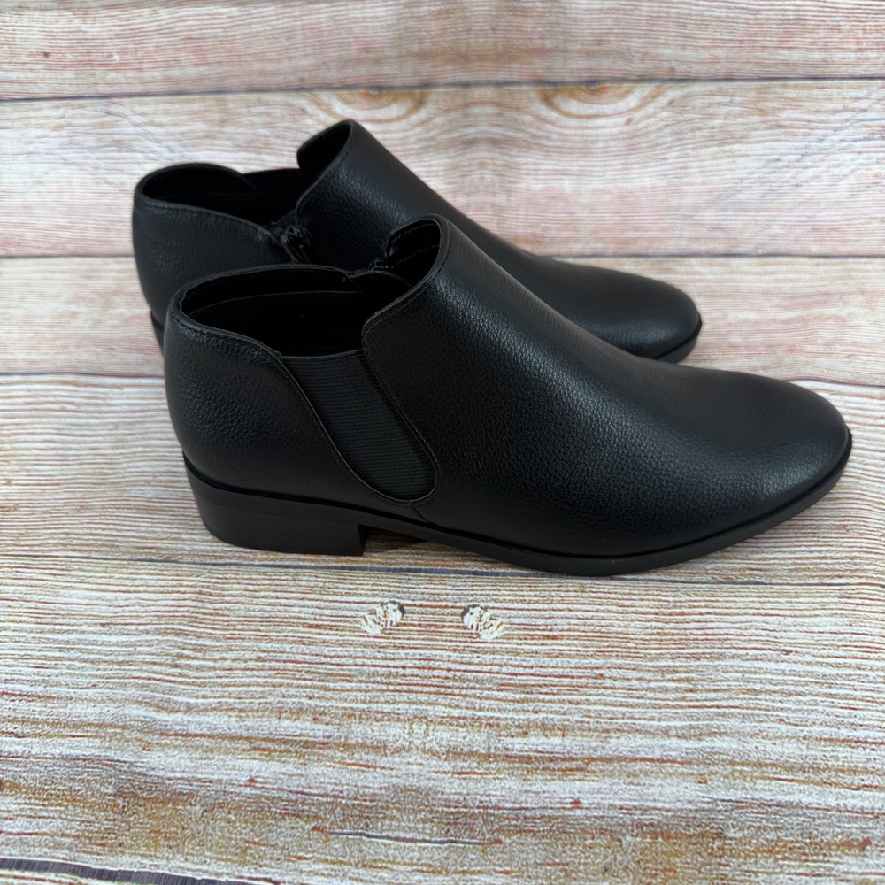 Kensie Sammy Black Faux Leather Ankle Booties Low Block‎ Heel KS252480 Womens 9